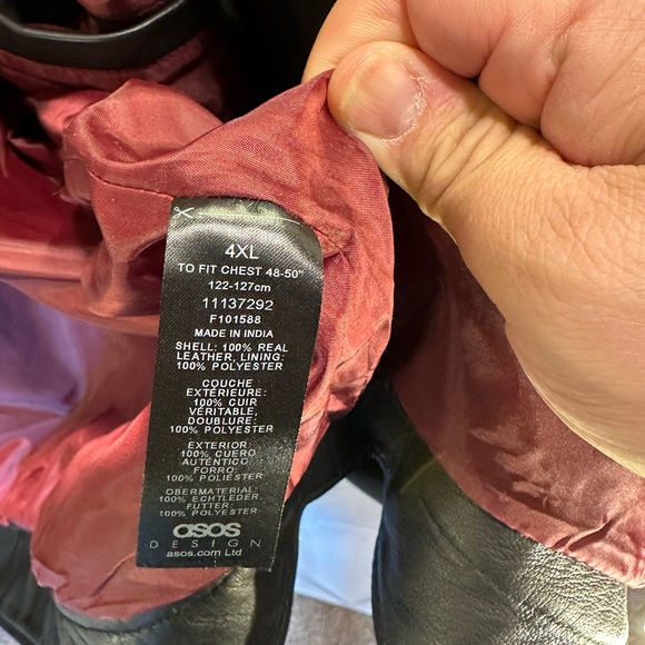 ASOS - Black Leather Motorcycle Jacket, Men’s 4XL (2XL) - Picture 11 of 14